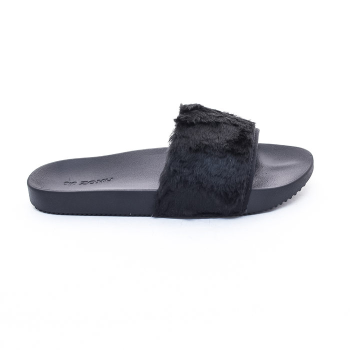 Chinelo Slide Zaxy Snap Fur Gaspea com Pelos Preto