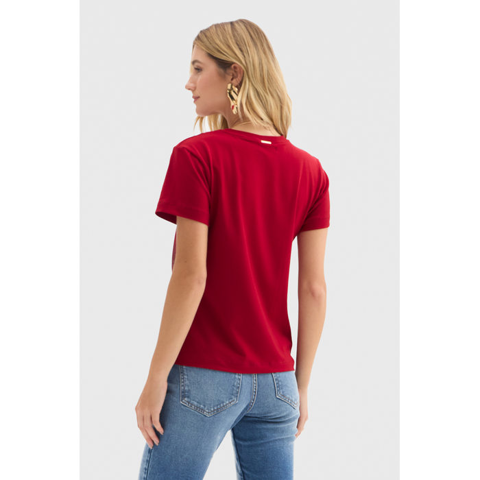 Blusa Flor de Lis Algodão Elastano Manga Curta Básica Rosa Pêssego