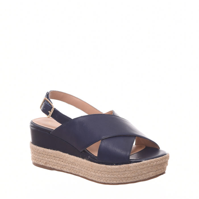 Sandália Plataforma Giulia Domna em X Espadrille Couro Azul Marinho