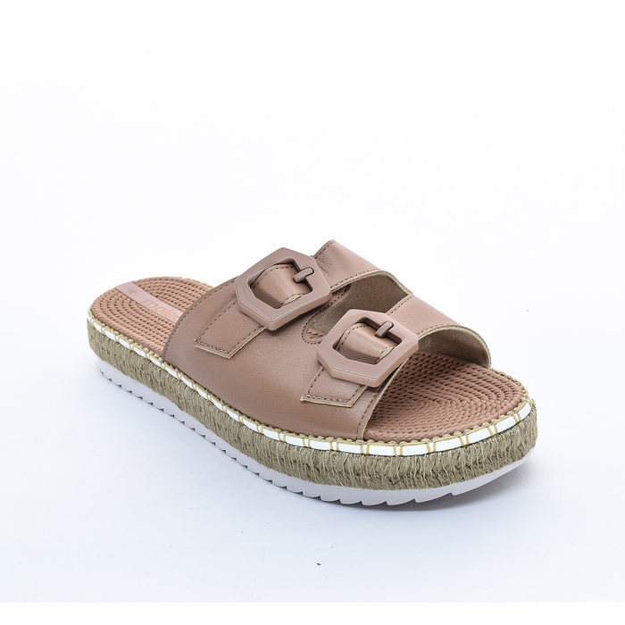 Tamanco Moleca Flatform Corda com Fivela Rosê e Bege