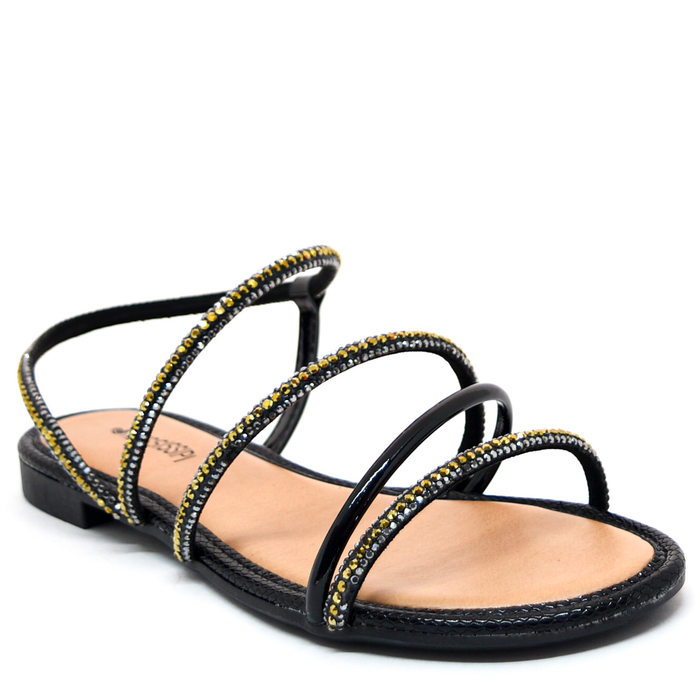 Sandália Mississipi Tiras com Pedras Preta