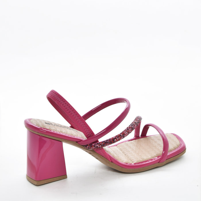 Sandália Mississipi Veniz Bico Quadrado Cabedal Tiras com Strass Coloridos Diagonal Posterior Elásti