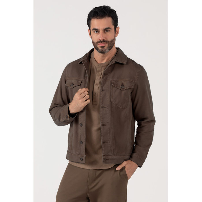 Jaqueta Dlz Sarja Algodão Gola Colarinho Lisa com Bolso Fechamento Botões Marrom