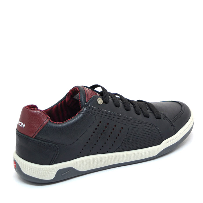 Sapatênis Ferracini Couro Lexus Microperfuros Cadarço Elástico Preto