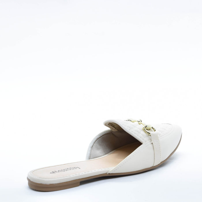 Sapato Mule Mississpi Bico Fino Cabedal com Recortes Matelassê Aplicação Metal Dourado Detalhes Vern