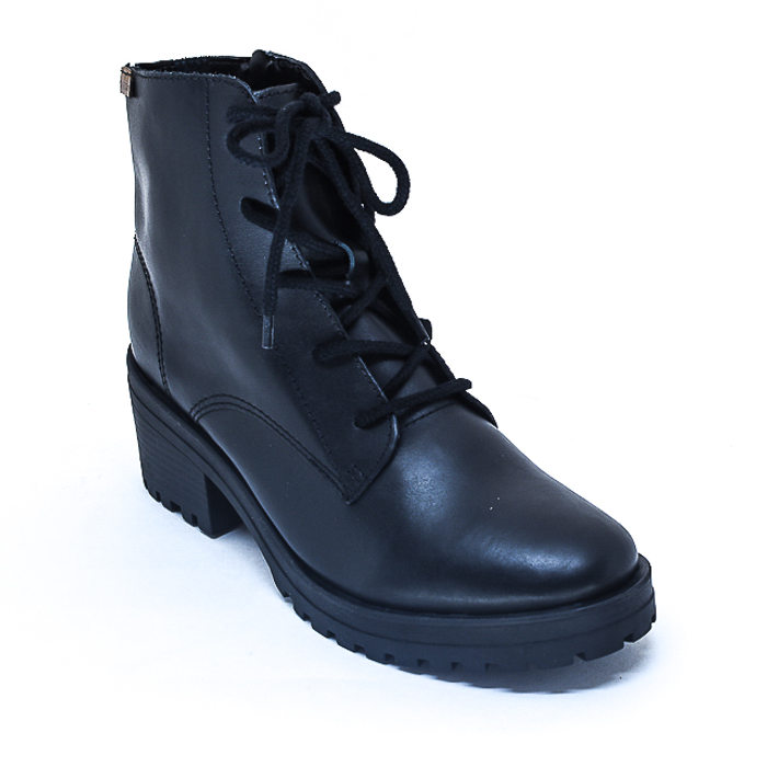 Bota Coturno Bottero Couro Salto Grosso Tratorado Lateral Zíper Preto