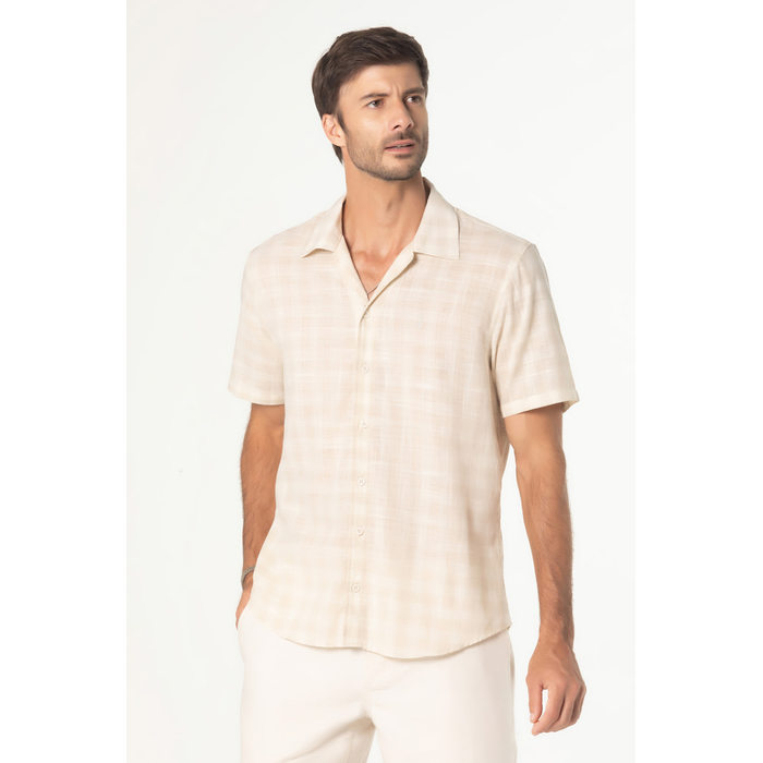 Camisa Dlz Comfort Algodão Gola Colarinho Manga Curta Estampa Xadrez Aplicação Bordado Logo Fechamen