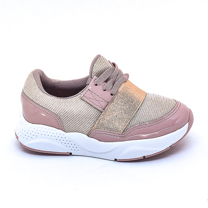 Tênis Molekinha Recortes Verniz Rosa e Rosê