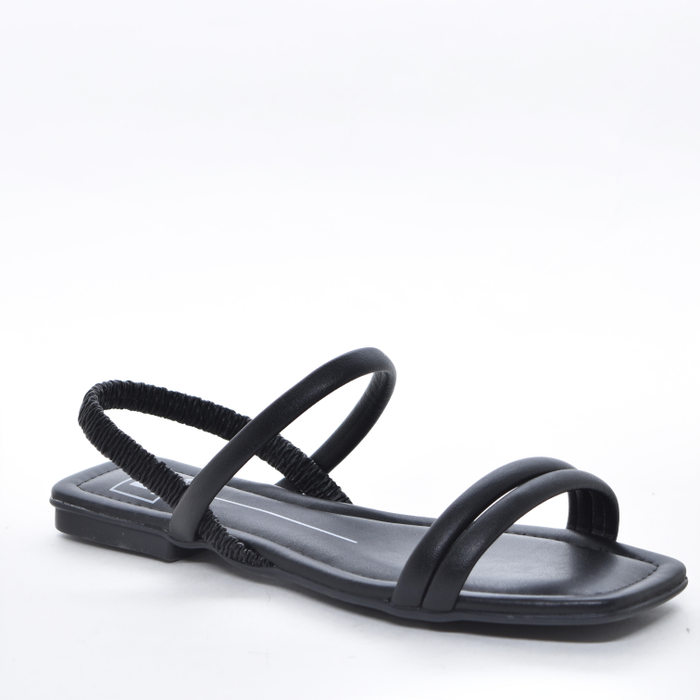 Sandália Moleca Cabedal Três Tiras Detalhe Strass Posterior Elástico Preto