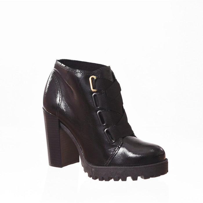 Bota Coturno Moleca Verniz Amassado Solado Tratorado Preta