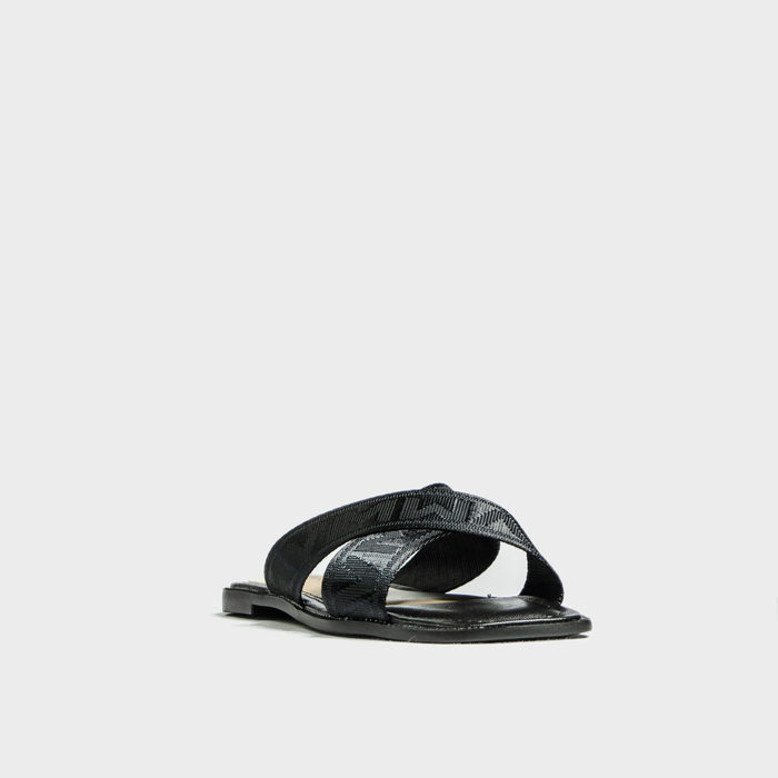 Rasteira Via Marte Cabedal X Detalhe Gorgurão Escrita Preto