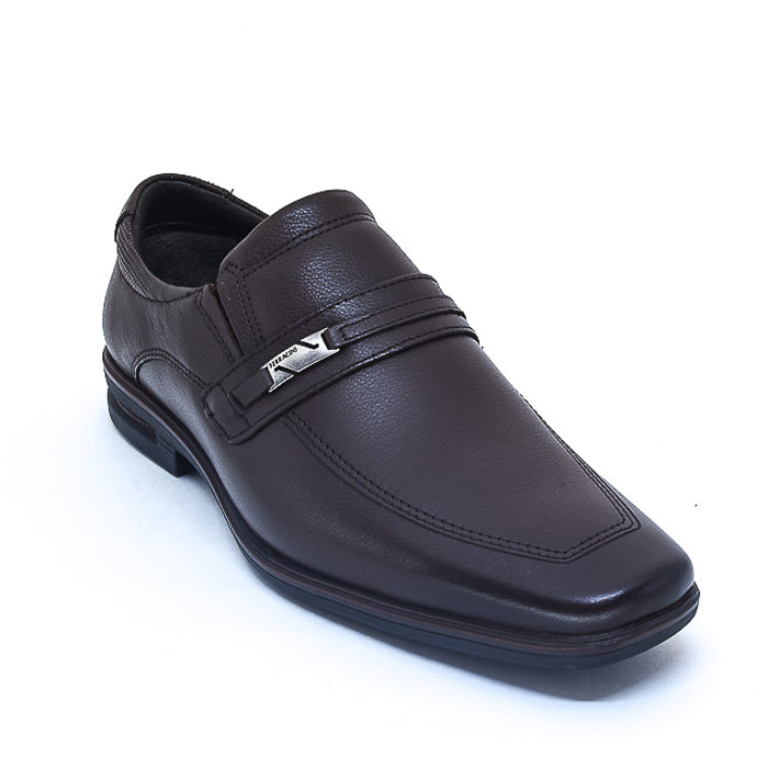 Sapato Social Ferracini 24h Couro Pesponto Aplicação Metal Logo Marrom