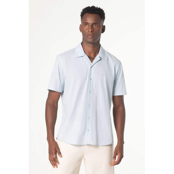 Camisa Dlz Comfort Algodão Gola Colarinho Manga Curta Lisa Aplicação Bordado Logo Fechamento Botões