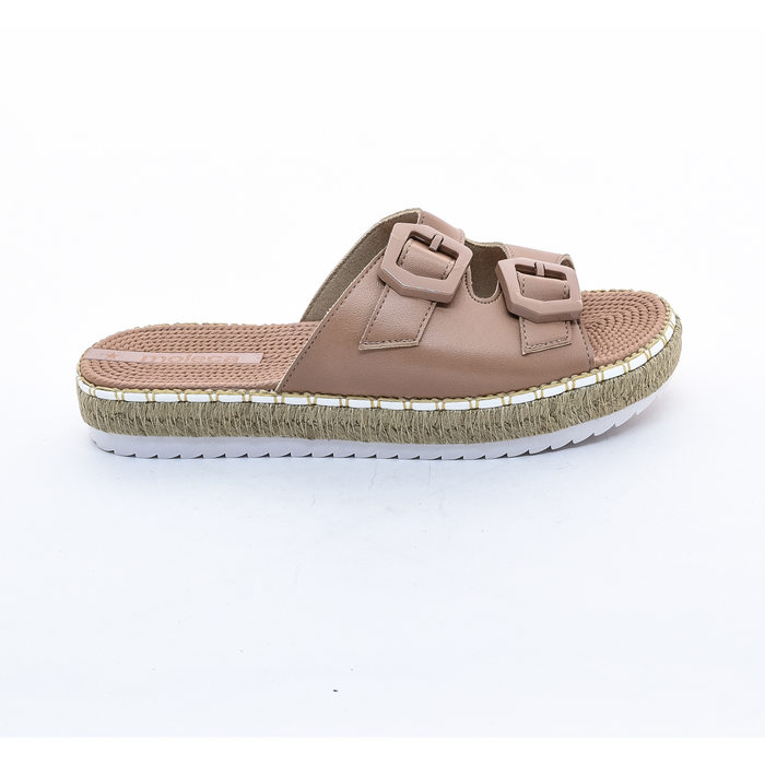 Tamanco Moleca Flatform Corda com Fivela Rosê e Bege