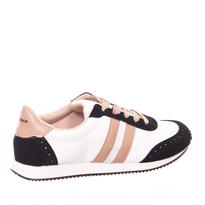 Tênis Moleca Jogger Detalhe Camurça Preto Listra Nude Napa Branco