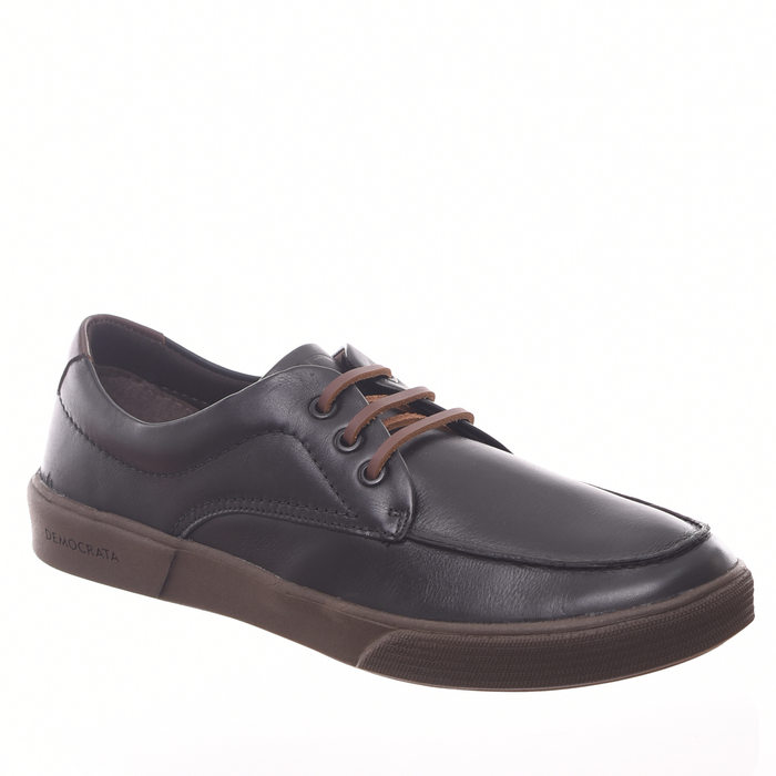 Sapatênis Democrata Cadarço de Couro Preto e Marrom