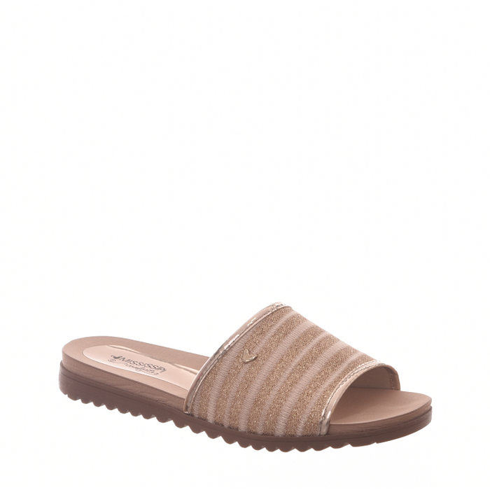 Chinelo Slide Mississipi Tratorado Detalhe Glitter Bege e Dourado