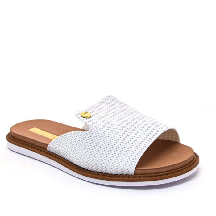 Rasteira Moleca Cabedal Tressê Aplicação Metal Branco