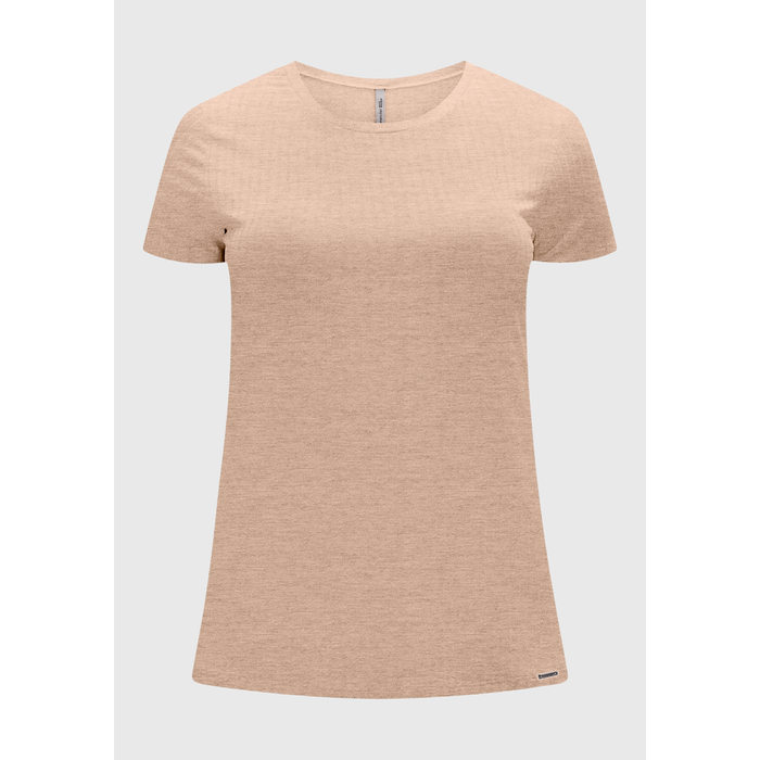 Blusa Lunender Viscose Elastano Malha Canelada Decote Redondo Básica Bege