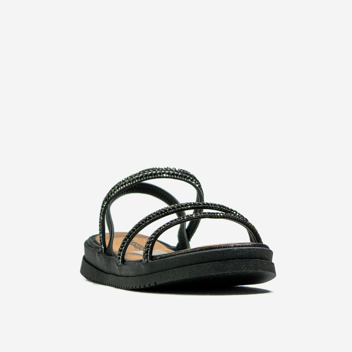 Sandália Papete Mississipi Tiras Aplicação Strass Trabalhado Posterior Elástico Solado Tratorado Pre