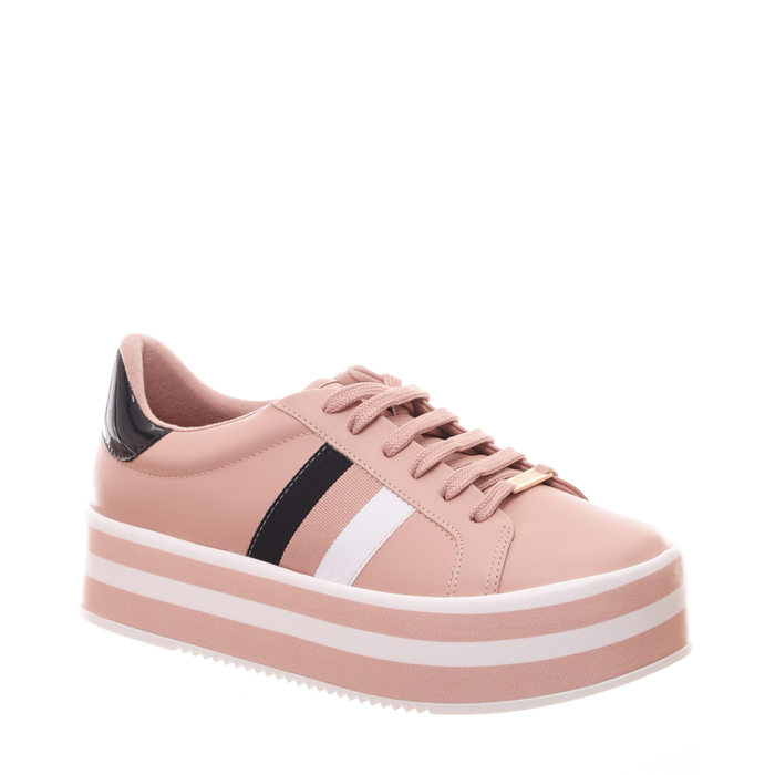 Tênis Vizzano Flatform Detalhe Listra Lateral Rosê e Branco