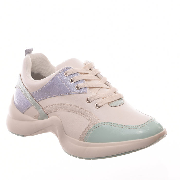 Tênis Chunky Ramarim Detalhes em Verniz Off White Verde e Lilás