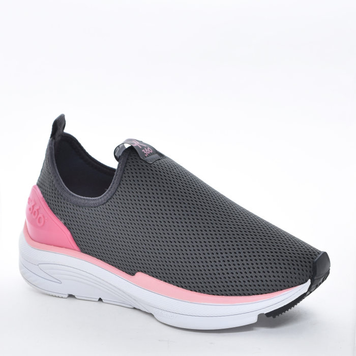 Tênis Slip-On Kidy Tela Palmilha Respi Tec 360 Solado Trabalhado Grafite e Rosa