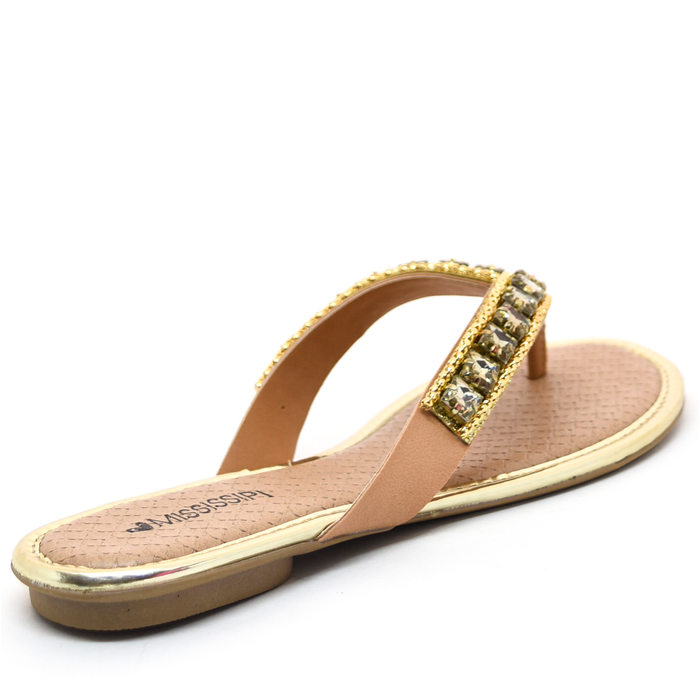 Rasteira Mississipi Aplicação Pedras Bege