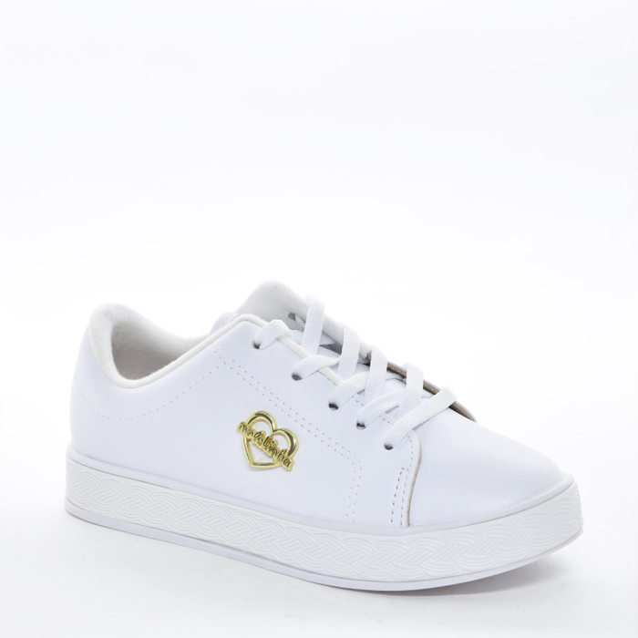 Tênis Molekinha Liso Aplicação Metal Logo Solado Trançado Branco