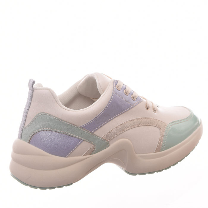 Tênis Chunky Ramarim Detalhes em Verniz Off White Verde e Lilás