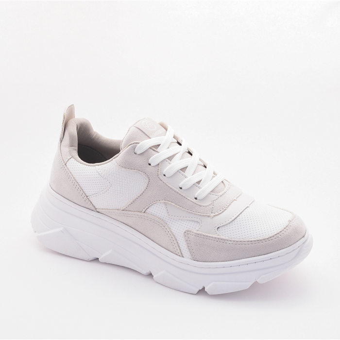 Tênis Chunky Via Marte Detalhe Croco Camurça Branco e Cinza