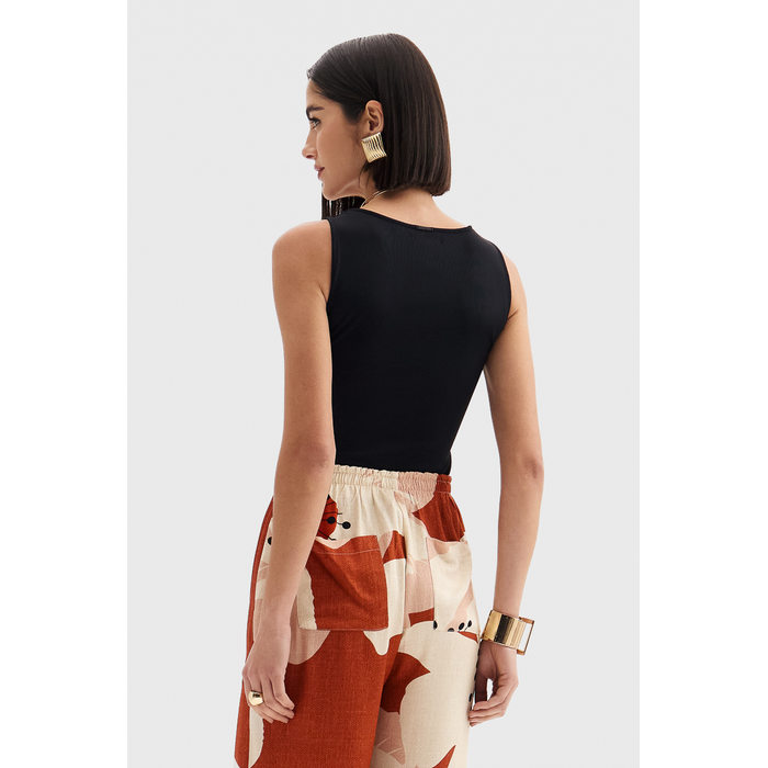 Blusa Flor de Lis Poliamida Elastano Decote Quadrado Lisa Preto