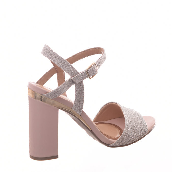 Sandália Ramarim com Lurex Prata Detalhe Filete Dourado Verniz Rosa