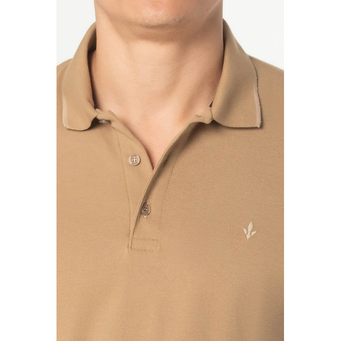 Camisa Polo Dlz Algodão Gola Colarinho Manga Curta Lisa Aplicação Bordado Logo Bege