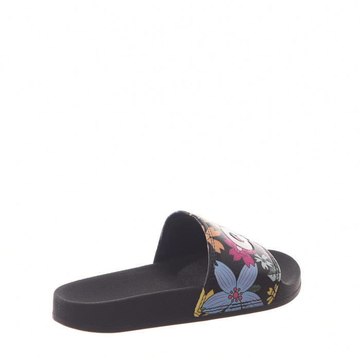 Chinelo Slide Qix Floral Preto e Multicores