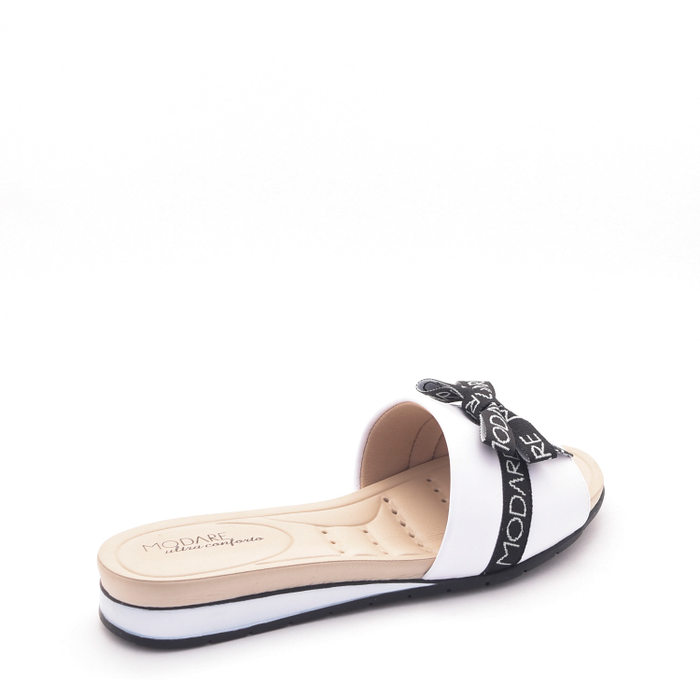 SANDÁLIA CHINELO MODARE ULTRA CONFORTO SLIDE ANABELA DETALHE LAÇO BRANCO E PRETO