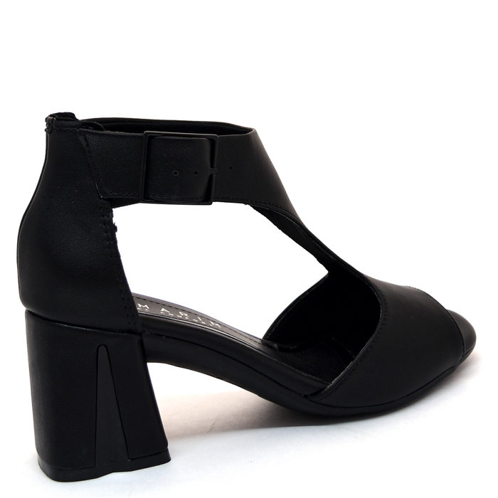 SANDÁLIA OPEN BOOT RAMARIM SALTO GROSSO COM METAL FECHAMENTO FIVELA PRETO