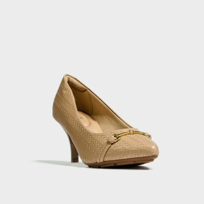 Sapato Scarpin Modare Ultraconforto Tressê Cabedal Mental Strass Aplicação Bico e Salto Fino Médio B