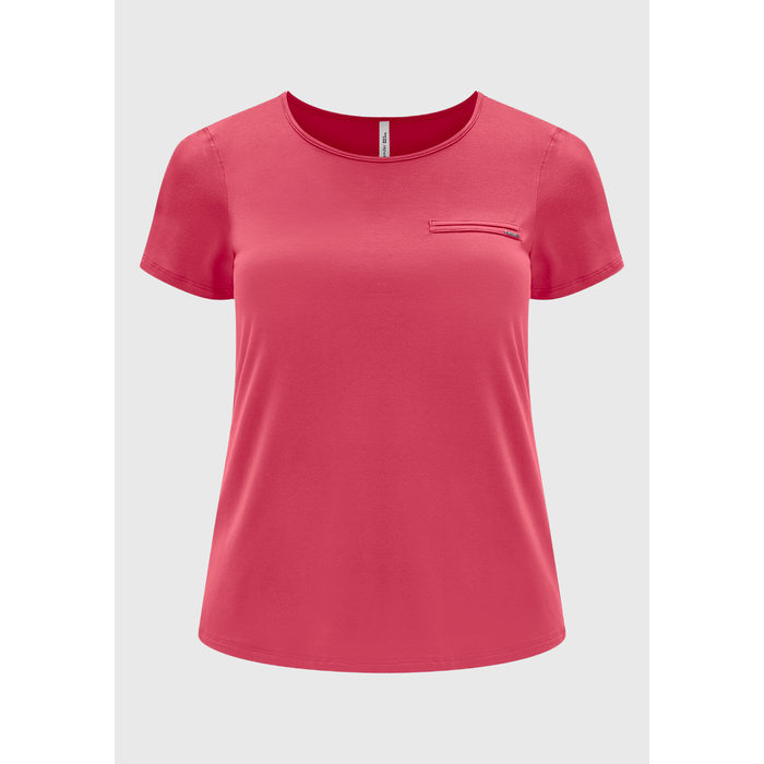 Blusa Lunender Viscose Elastano Manga Curta com Bolso Falso Aplicação Metal Logo Rosa