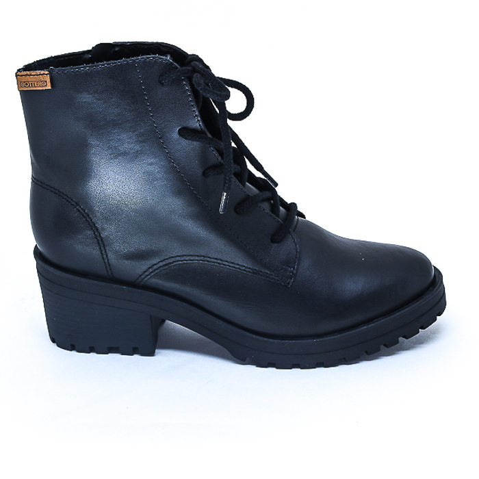 Bota Coturno Bottero Couro Salto Grosso Tratorado Lateral Zíper Preto