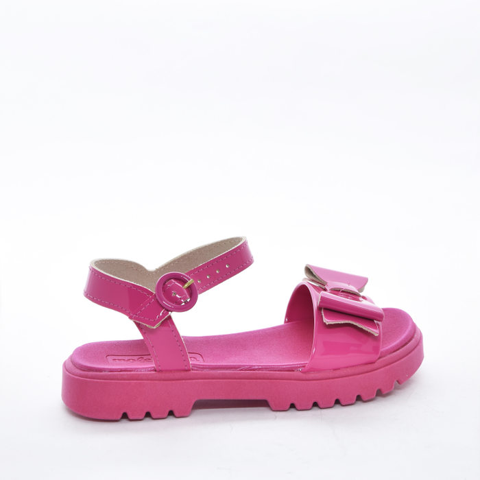 Sandália Molekinha Verniz Cabedal Tira Larga com Laço Solado Tratorado Rosa