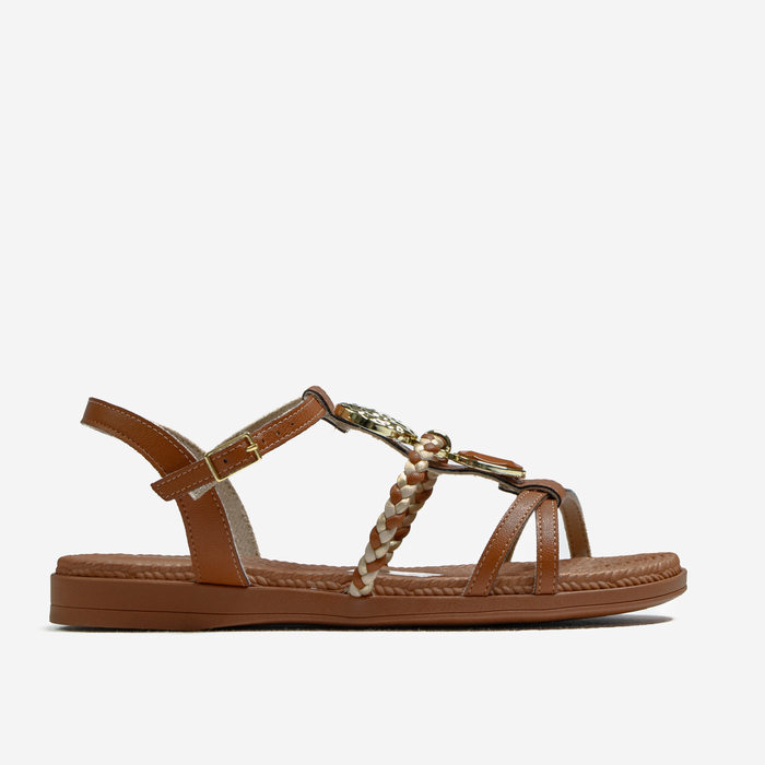 Sandália Rasteira Piccadilly Tiras Transpassada Aplicação Pedra Metal Palmilha Texturizada Fechament