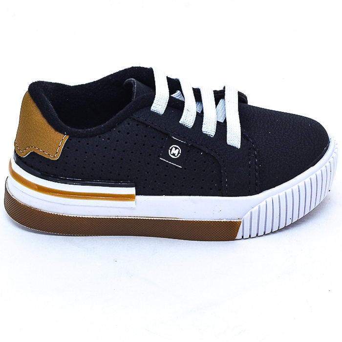 Tênis Molekinho Microperfuros Solado Trabalhado Preto e Caramelo