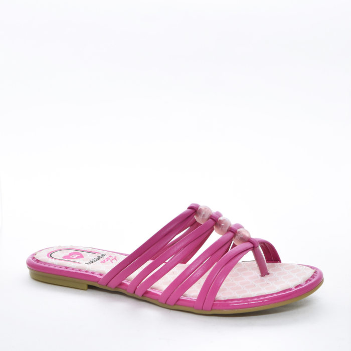 Rasteira Molekinha Cabedal com Tiras Detalhe Bolas Palmilha Soft Pink