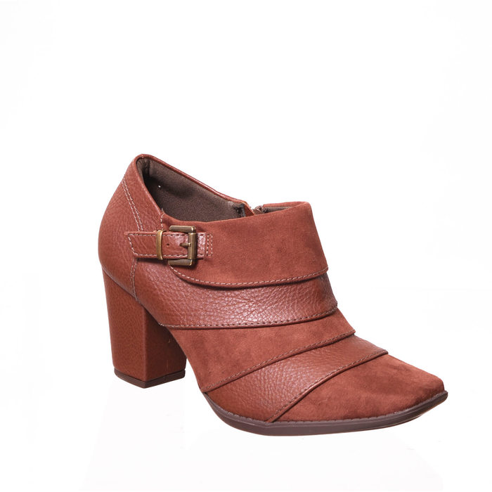BOTA ANKLE BOOT PICCADILY MAXITHERAPY SALTO GROSSO DETALHE FIVELA MARROM