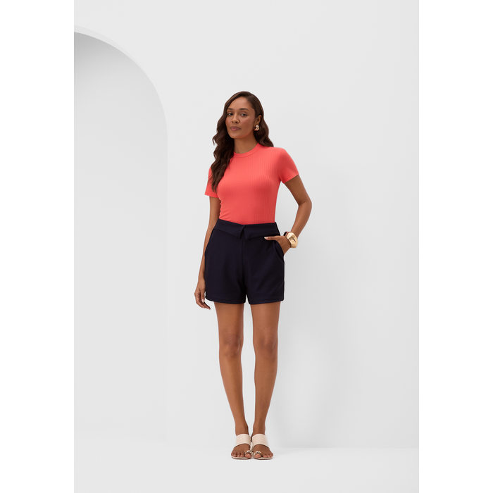 Blusa Lunender Malha Canelada Viscose Gola Alta Manga Curta Básica Preto