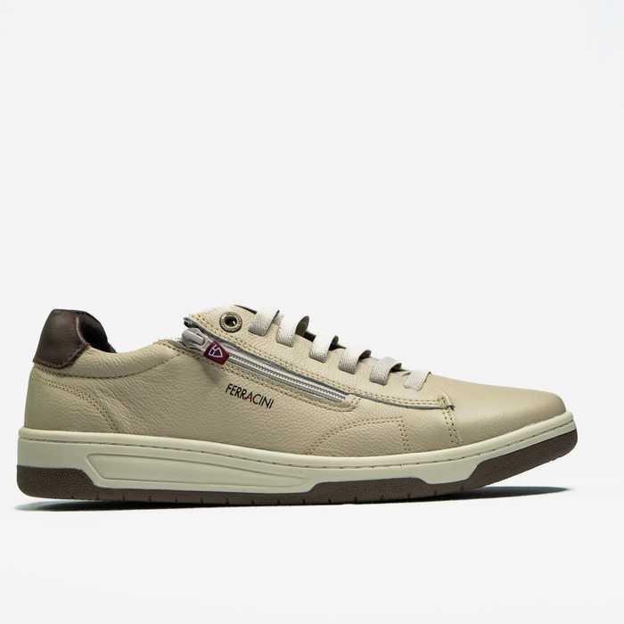 Sapatênis Ferracini Couro Cadarço Elástico Fechamento Zíper Bege