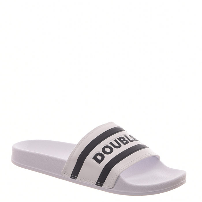 Chinelo Slide Double-G Estampa Logo Branco e Preto