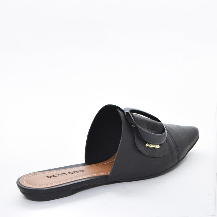 Sapato Mule Bottero Couro Bico Fino Fivela Preto