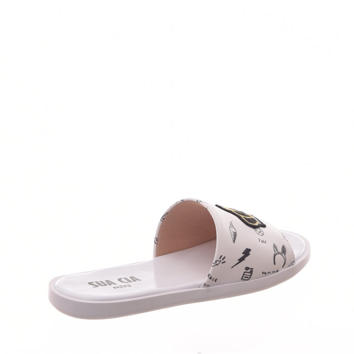Chinelo Slide Sua Cia Mini Estampado com Aplicação Coroa Branco e Preto